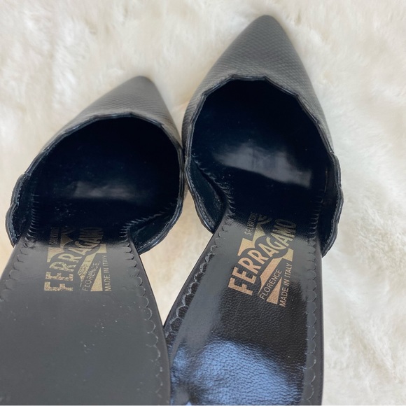 NWOB Salvatore Ferragamo Scalloped Accent Kitten Heel Mules | 7-1/2 - Picture 5 of 8